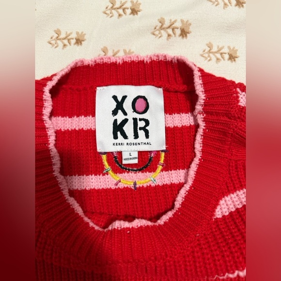 Kerri Rosenthal XOKR Red Pink Striped Sweater Vest Heart Smiley Face - Picture 3 of 7